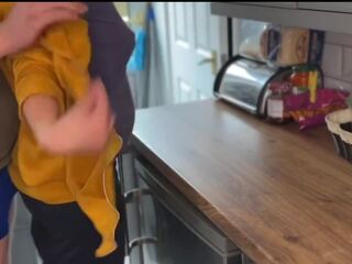 Young MILF with Amazing Tits Fucked in the Kitchen: Cum on Tits dirty video feat. AcDcLovers