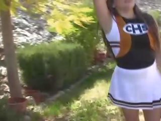 Michelle smashing brunette cheerleader beauty flashing tits and ass and pussy